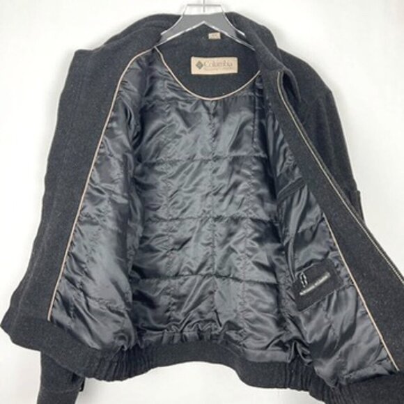 Columbia Wool Blend Classic Bomber Jacket. Quilted Lining. Charcoal Grey. Size M - Picture 7 of 15